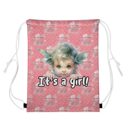 Its a Girl! - Baby Shower Gift Drawstring Tote Bag (Double Sided Print)