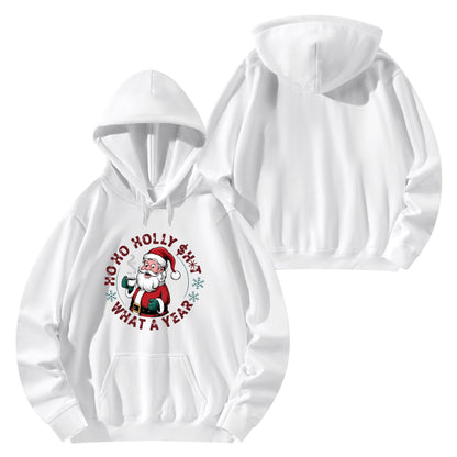 Ho Ho Holly $h*t What A Year - Mens 100% Soft Cotton Hoodie - Funny Christmas Hooded Pullover