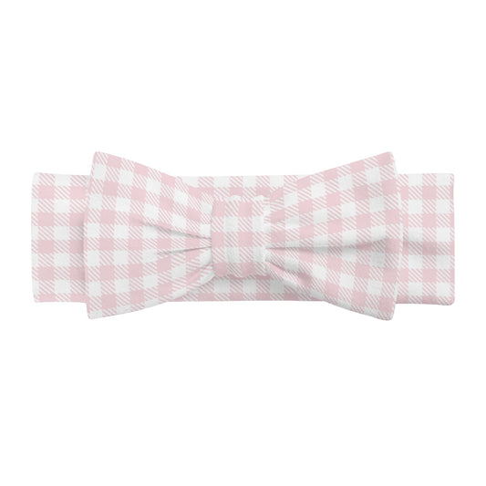 Blush Pink Gingham - Baby Bow Headband Hairband for Newborn Babies