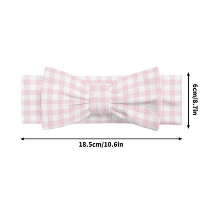 Blush Pink Gingham - Baby Bow Headband Hairband for Newborn Babies