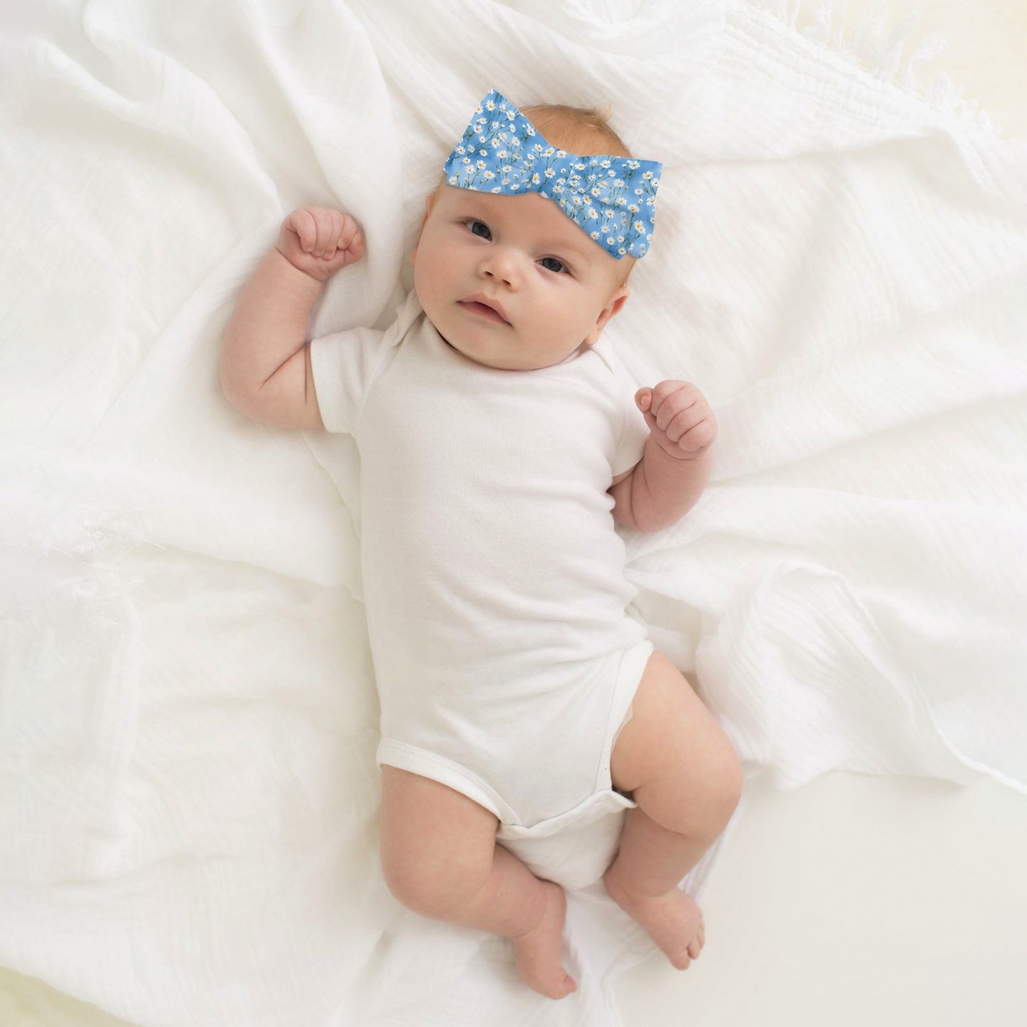 Blue Floral - Bow Headband Hairband for Newborn Babies