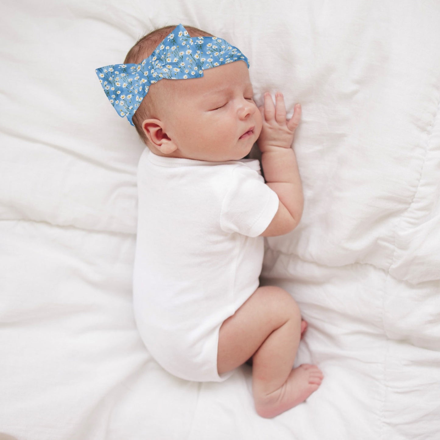 Blue Floral - Bow Headband Hairband for Newborn Babies