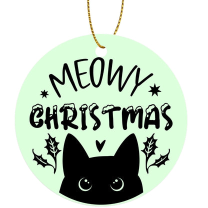 Meowy Christmas - Cat Lovers Round Ceramic Double-Sided Christmas Tree Ornament  (1pc & 6pcs)