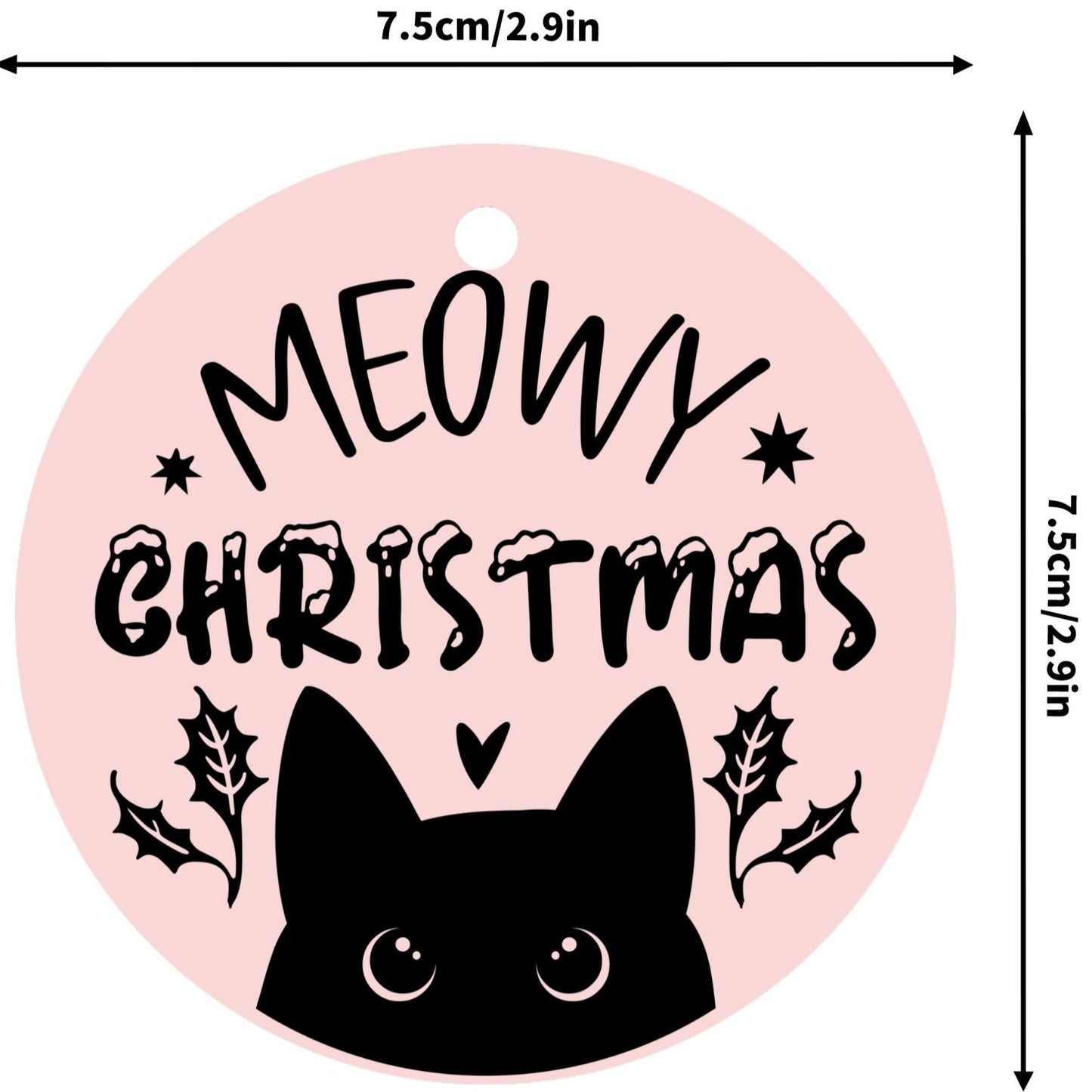 Meowy Christmas - Cat Lovers Round Ceramic Double-Sided Christmas Tree Ornament  (1pc & 6pcs)