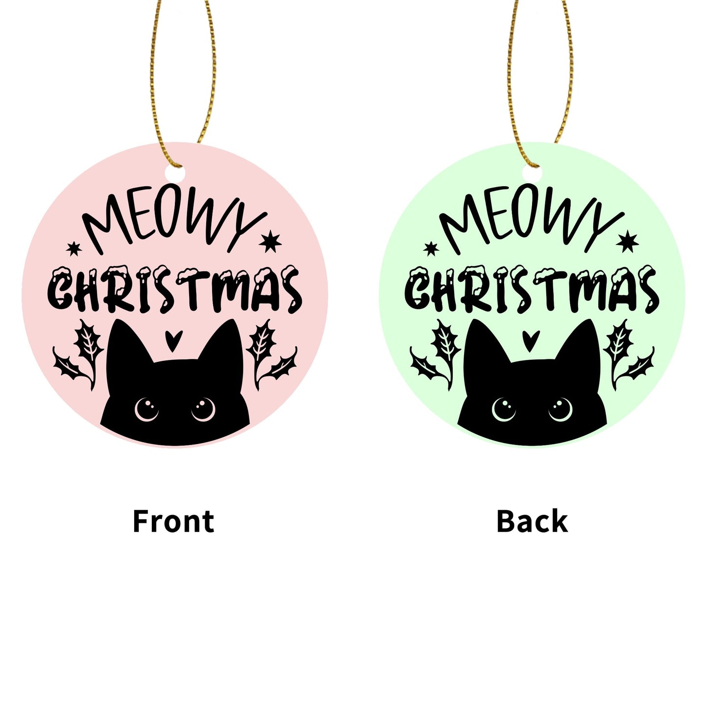 Meowy Christmas - Cat Lovers Round Ceramic Double-Sided Christmas Tree Ornament  (1pc & 6pcs)