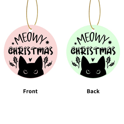 Meowy Christmas - Cat Lovers Round Ceramic Double-Sided Christmas Tree Ornament  (1pc & 6pcs)