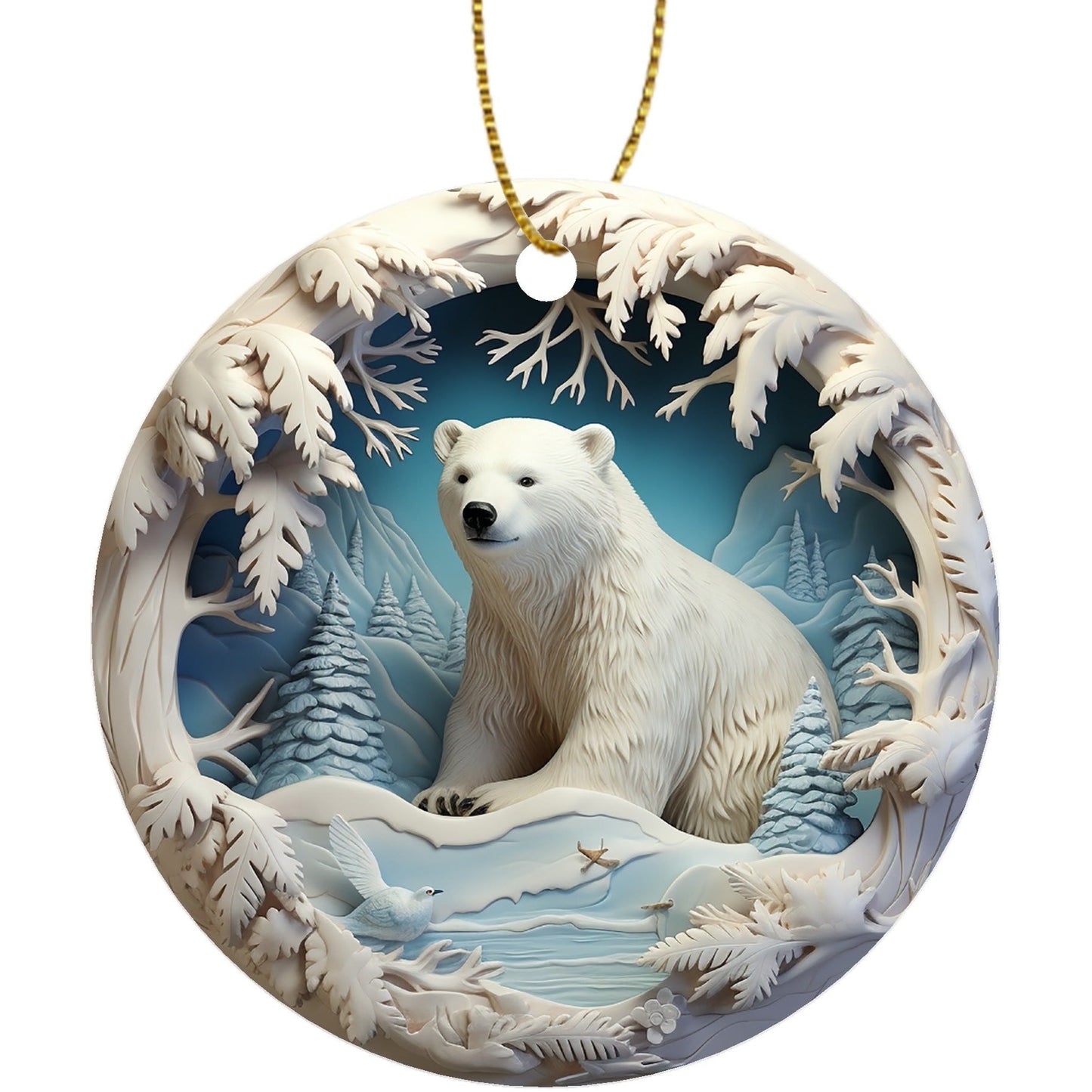 Merry Christmas from the Great White North - Dopamine Hits Round Christmas Tree Ornament Featuring a 3D Polar Bear