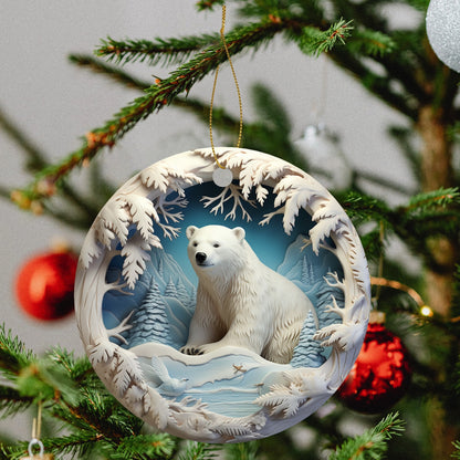 Merry Christmas from the Great White North - Dopamine Hits Round Christmas Tree Ornament Featuring a 3D Polar Bear