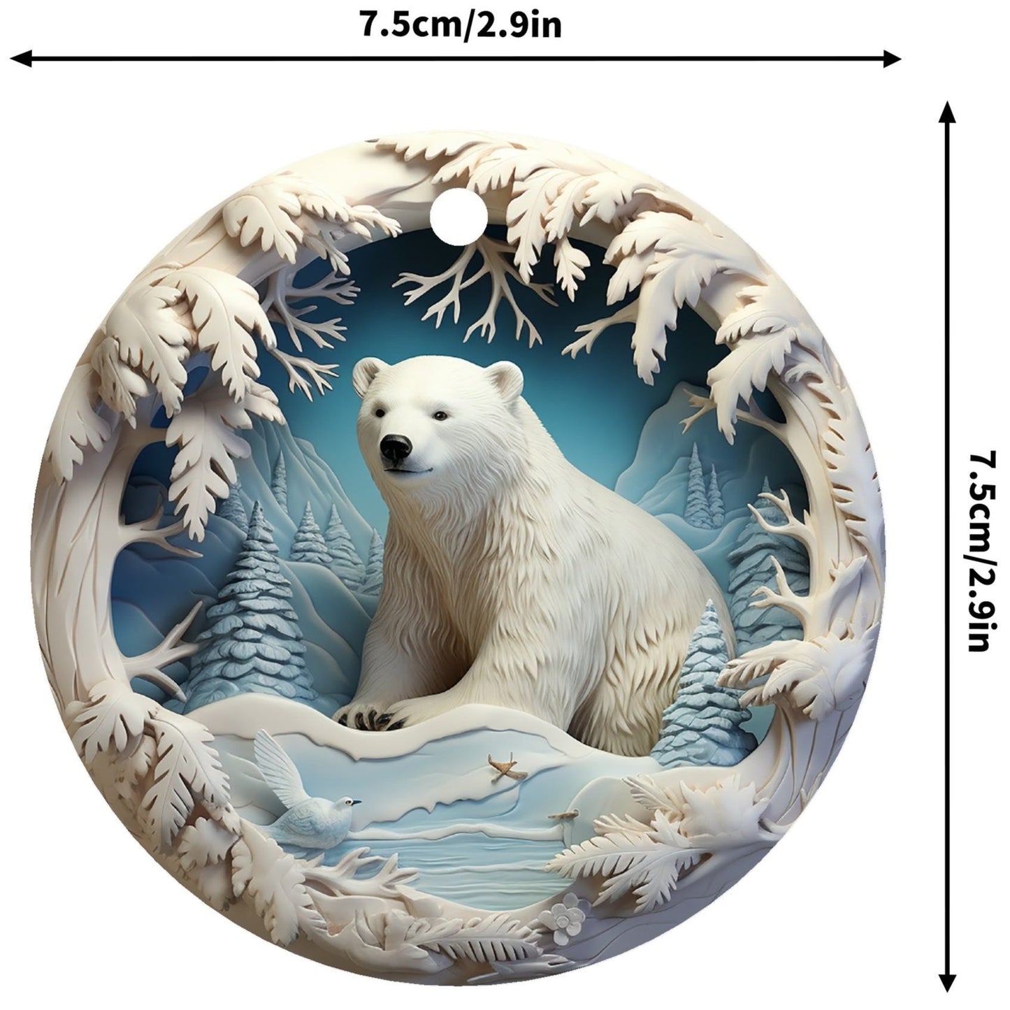 Merry Christmas from the Great White North - Dopamine Hits Round Christmas Tree Ornament Featuring a 3D Polar Bear