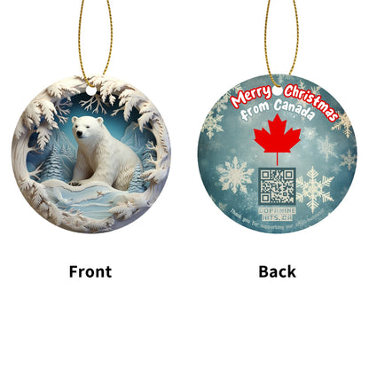 Merry Christmas from the Great White North - Dopamine Hits Round Christmas Tree Ornament Featuring a 3D Polar Bear