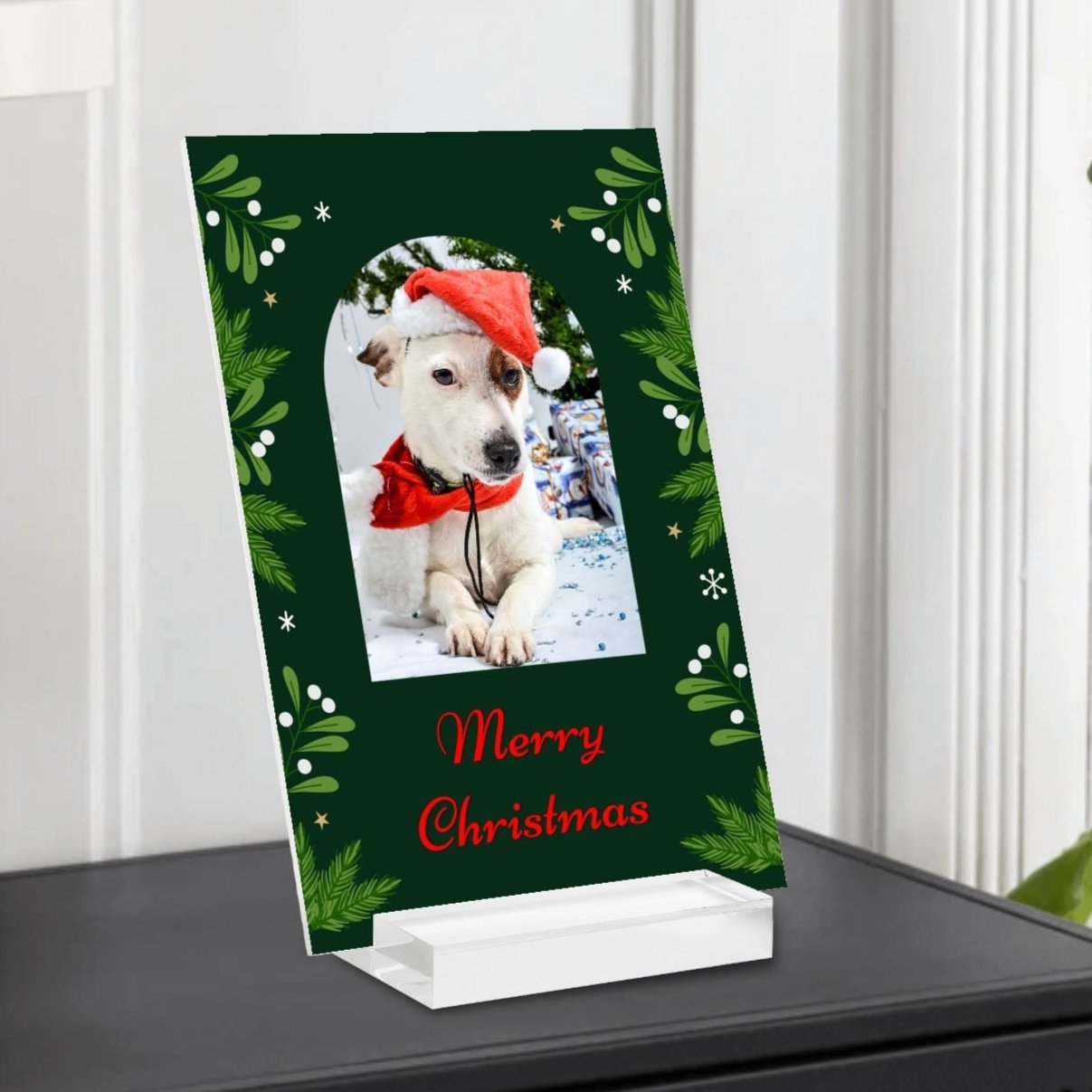 Personalized Acrylic Christmas Holly Photo Table Stand