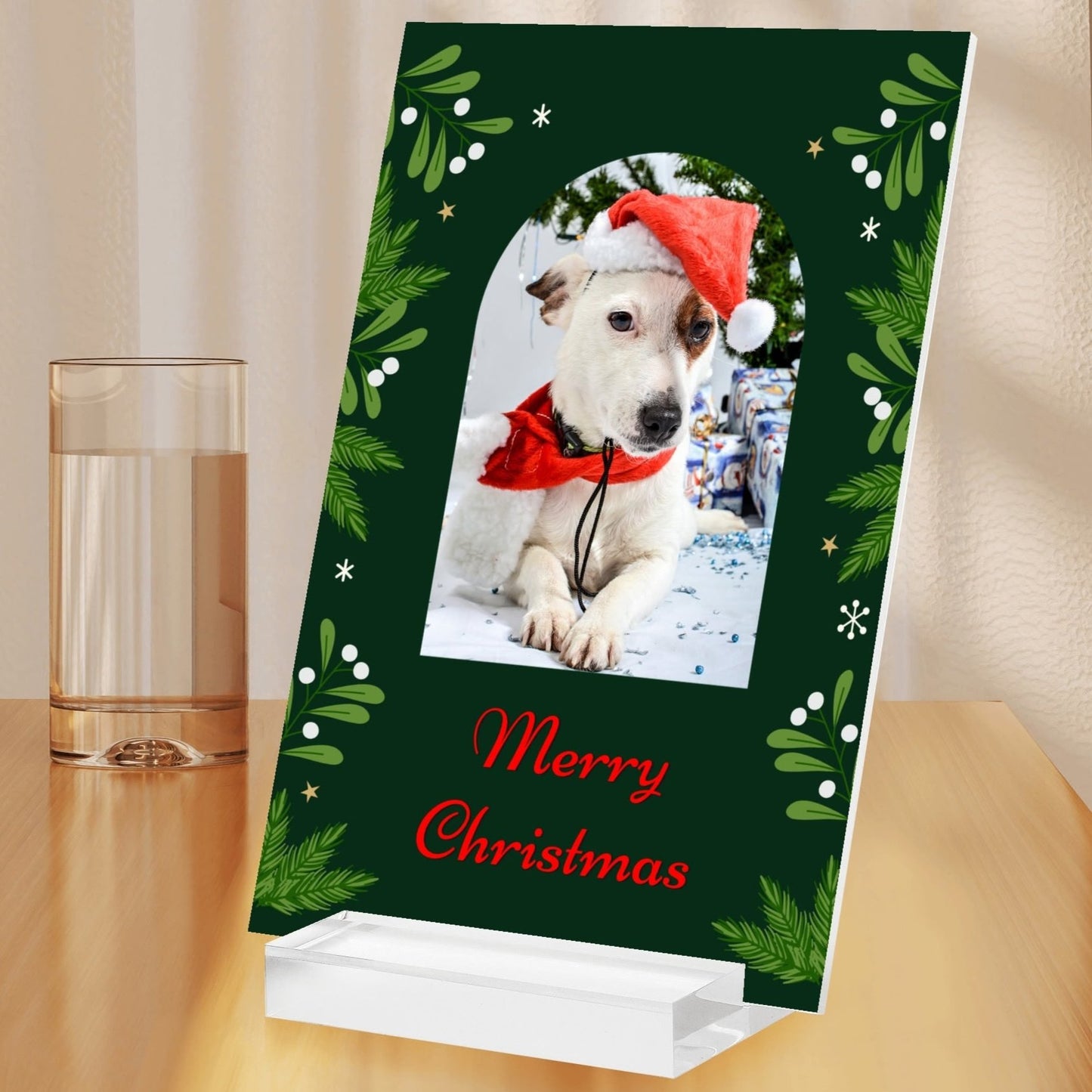 Personalized Acrylic Christmas Holly Photo Table Stand