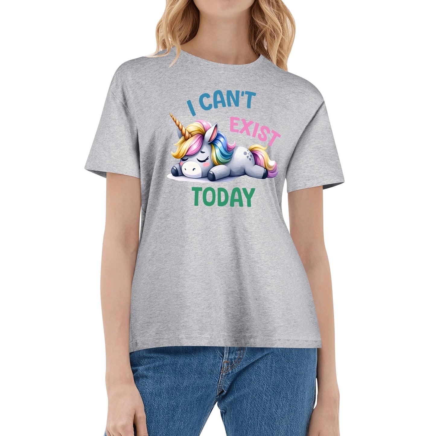 I Cant Exist Today - Unicorn Mental Health Awareness Womens 100% Soft Cotton T-Shirt