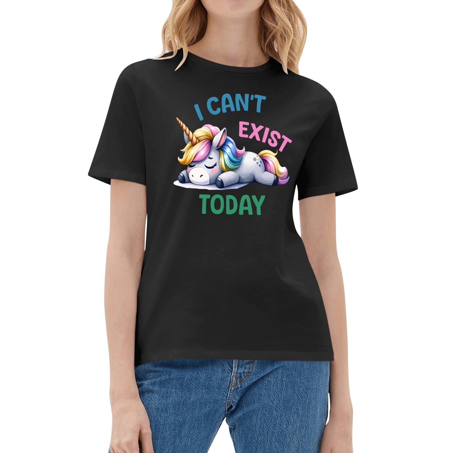 I Cant Exist Today - Unicorn Mental Health Awareness Womens 100% Soft Cotton T-Shirt