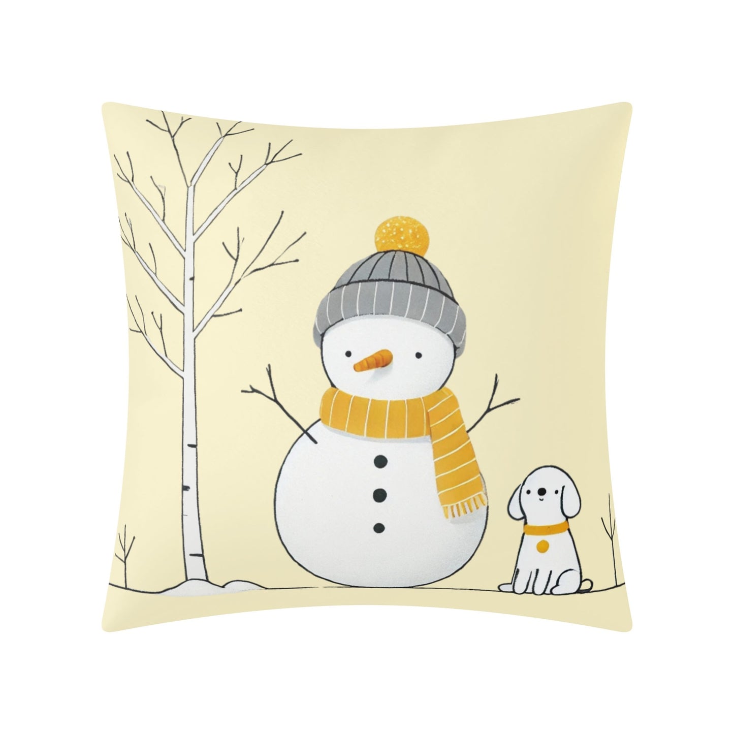 Whimsical Snowman and Dog Pillow Cover – Cozy Winter Décor (18x18 In)