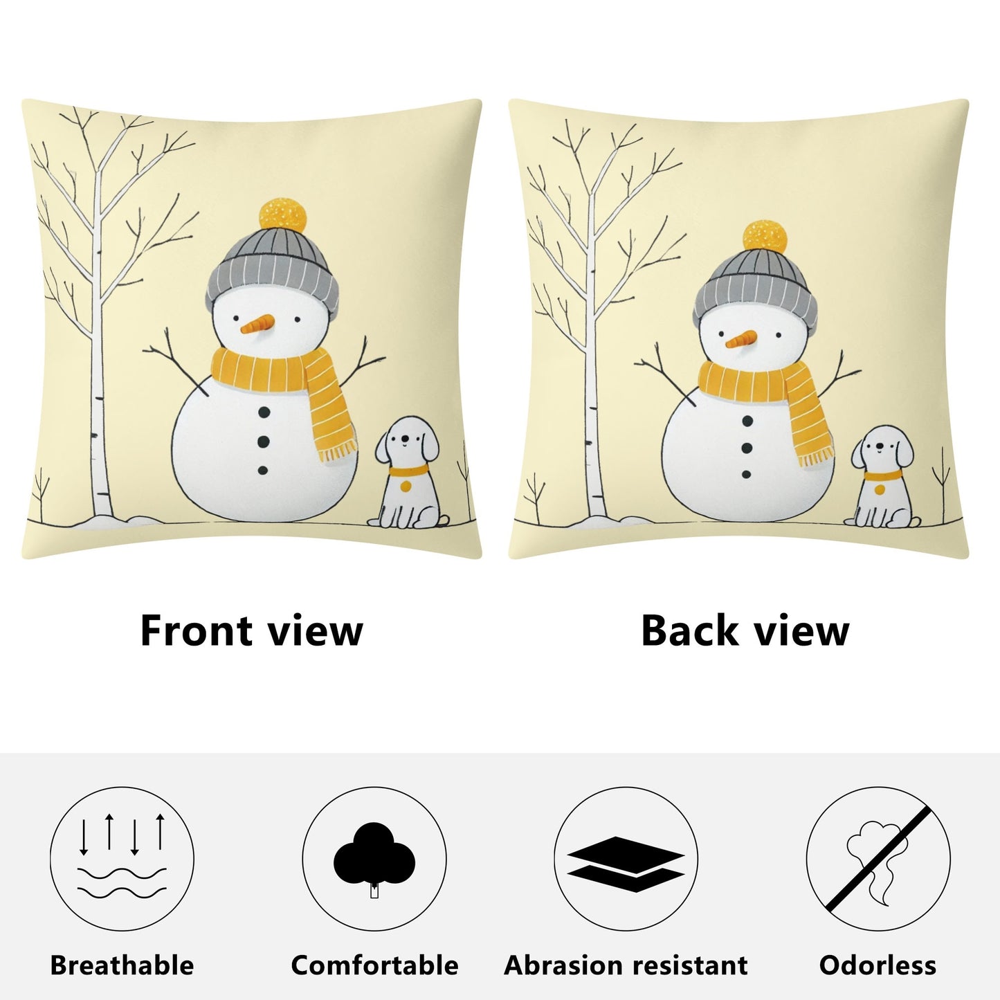 Whimsical Snowman and Dog Pillow Cover – Cozy Winter Décor (18x18 In)