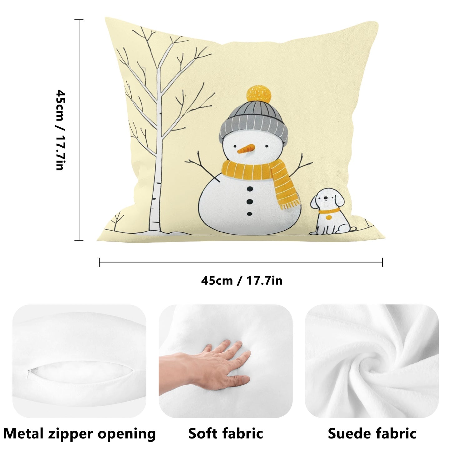 Whimsical Snowman and Dog Pillow Cover – Cozy Winter Décor (18x18 In)