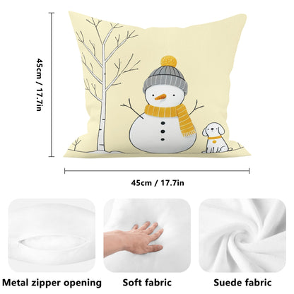 Whimsical Snowman and Dog Pillow Cover – Cozy Winter Décor (18x18 In)