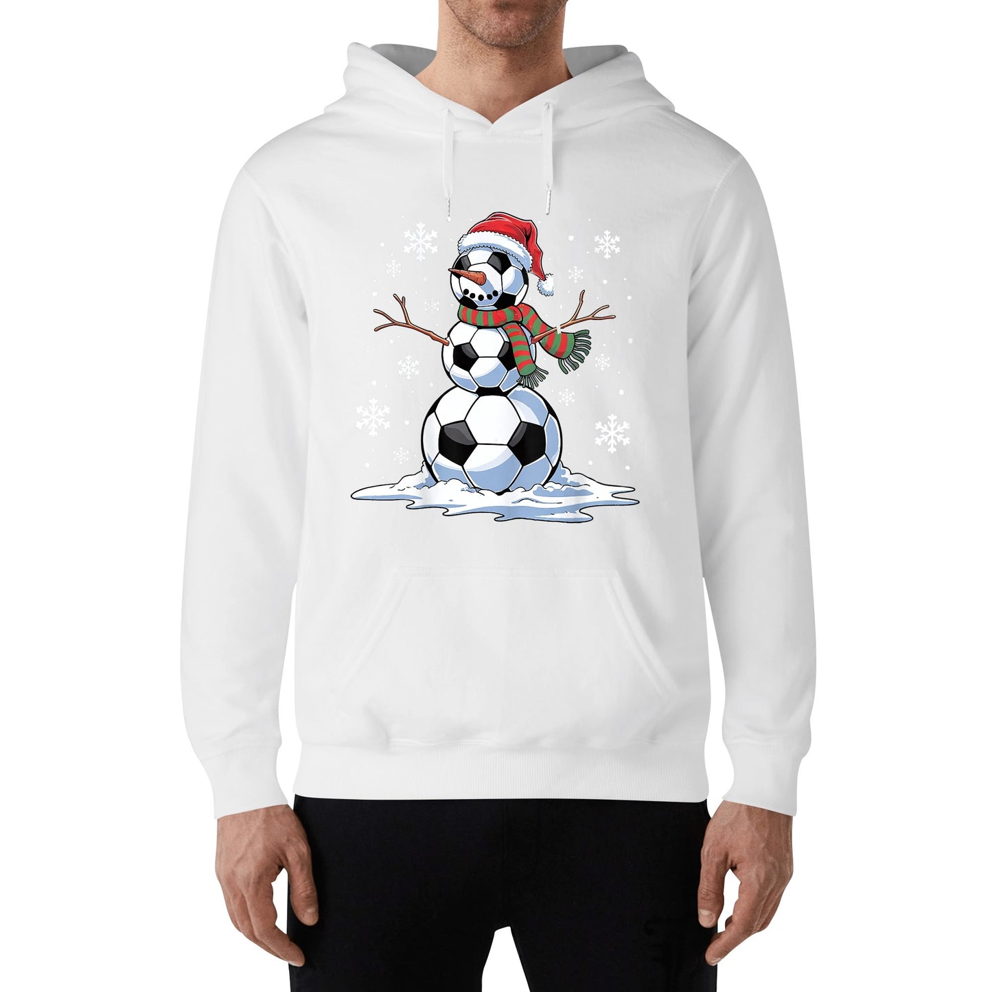 Soccer Snowman - Mens 100% Soft Cotton Hoodie - Fun Winter Hooded Pullover