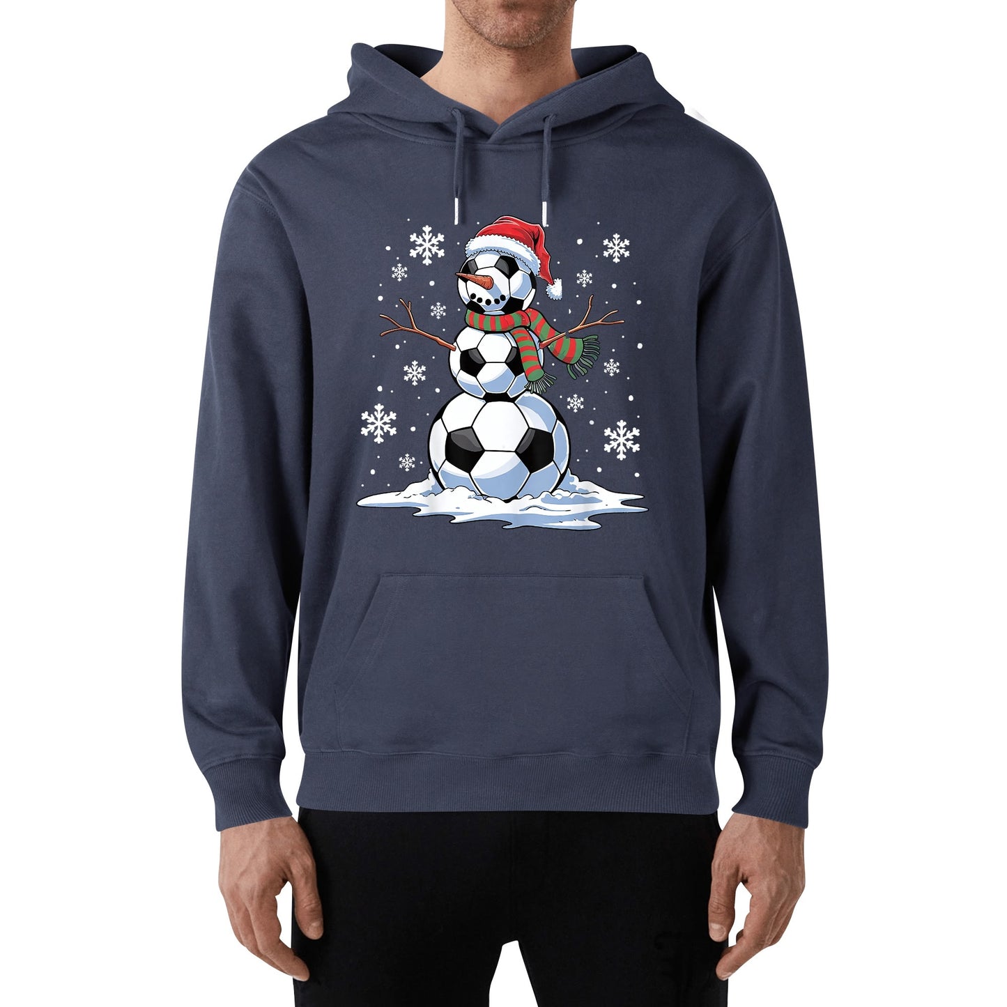 Soccer Snowman - Mens 100% Soft Cotton Hoodie - Fun Winter Hooded Pullover