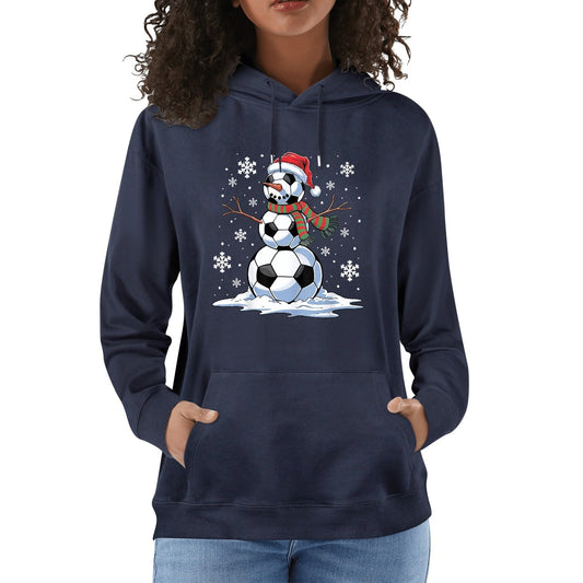 Soccer Snowman - Womens 100% Soft Cotton Hoodie - Fun Winter Hooded Pullover