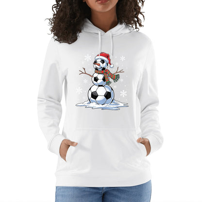 Soccer Snowman - Womens 100% Soft Cotton Hoodie - Fun Winter Hooded Pullover