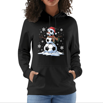 Soccer Snowman - Womens 100% Soft Cotton Hoodie - Fun Winter Hooded Pullover