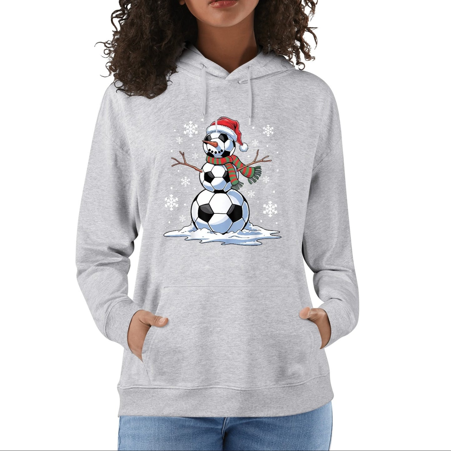 Soccer Snowman - Womens 100% Soft Cotton Hoodie - Fun Winter Hooded Pullover