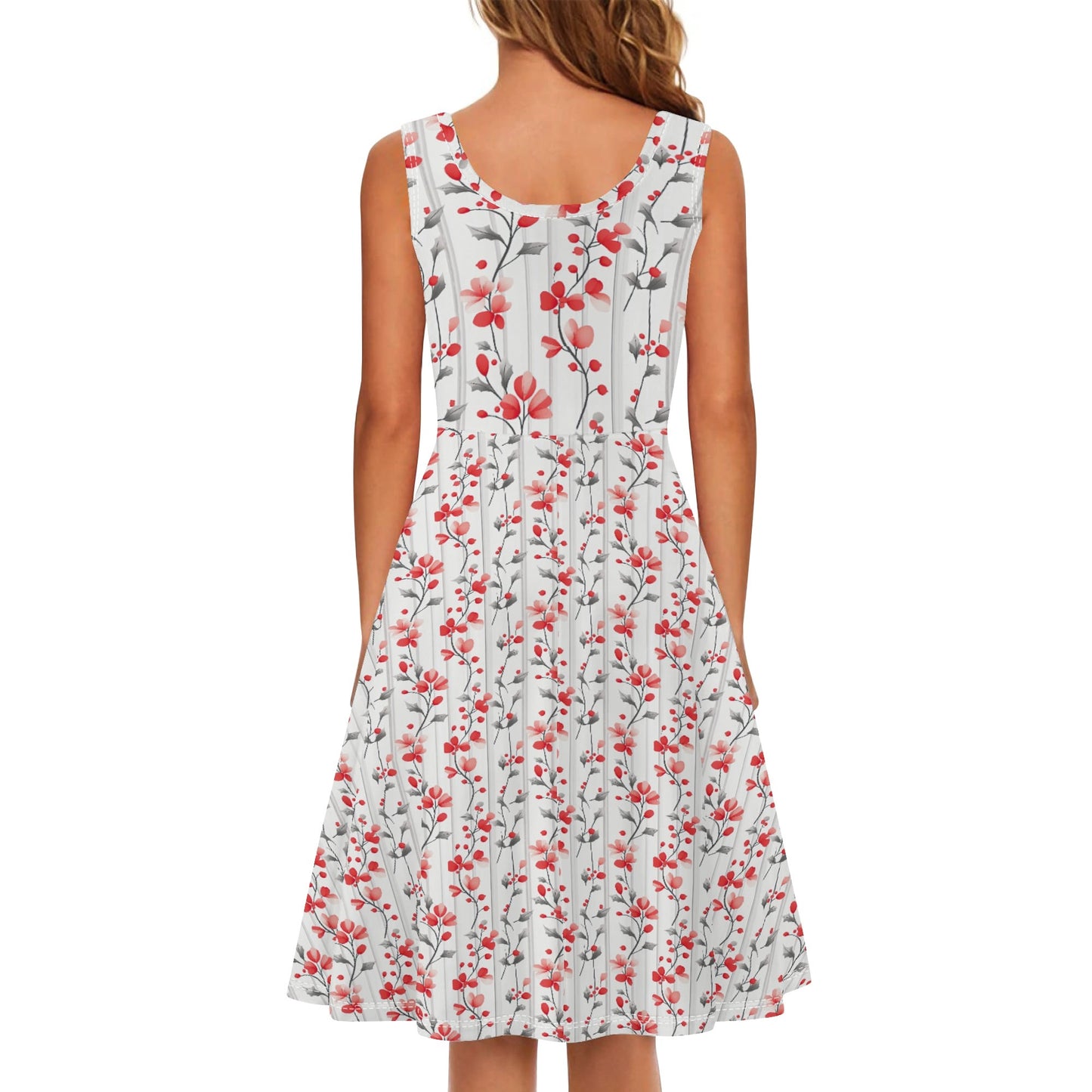 Festive Berries - Womens Sleeveless A-Line Sundress with Pockets