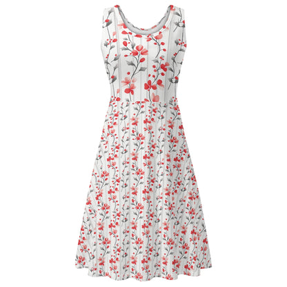 Festive Berries - Womens Sleeveless A-Line Sundress with Pockets