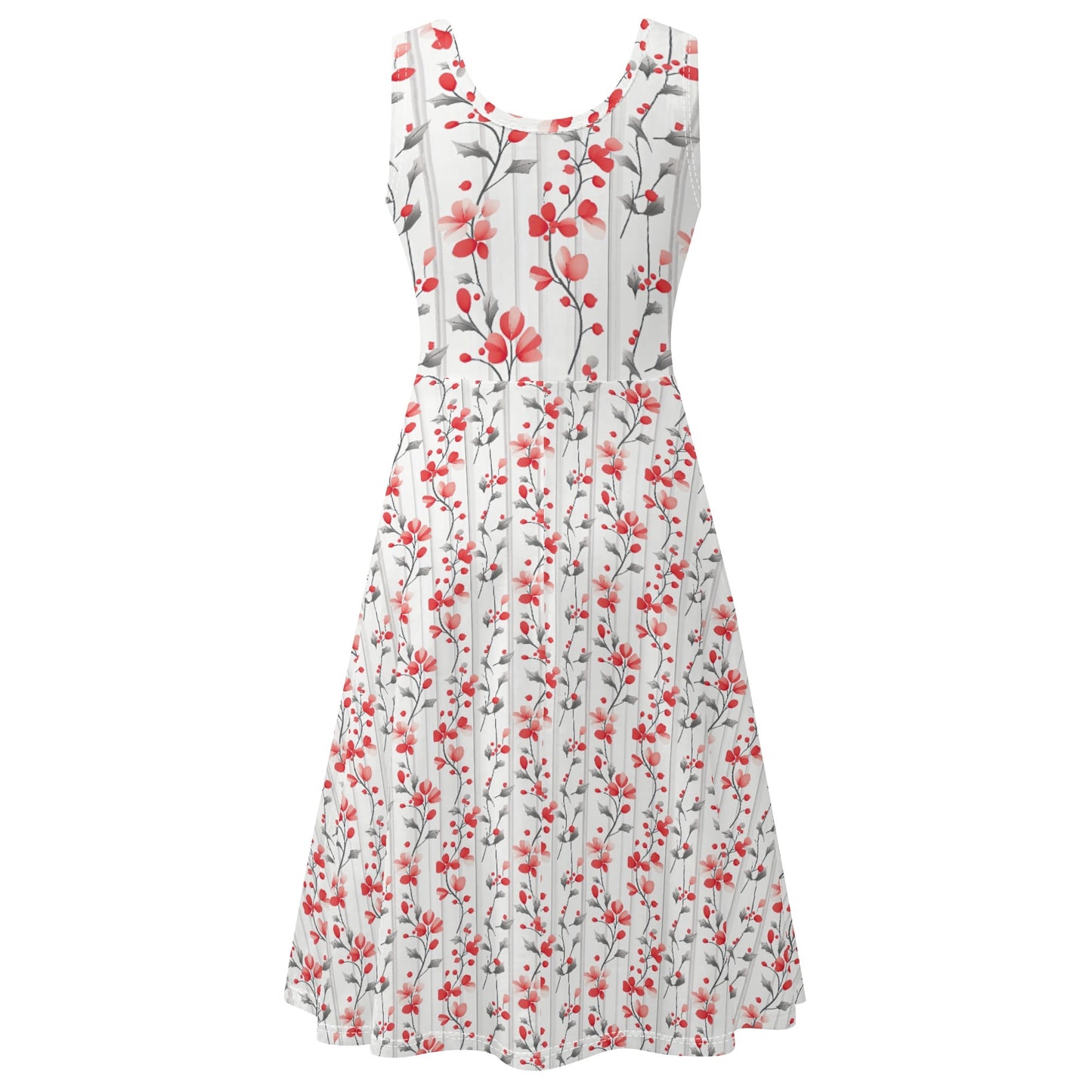 Festive Berries - Womens Sleeveless A-Line Sundress with Pockets