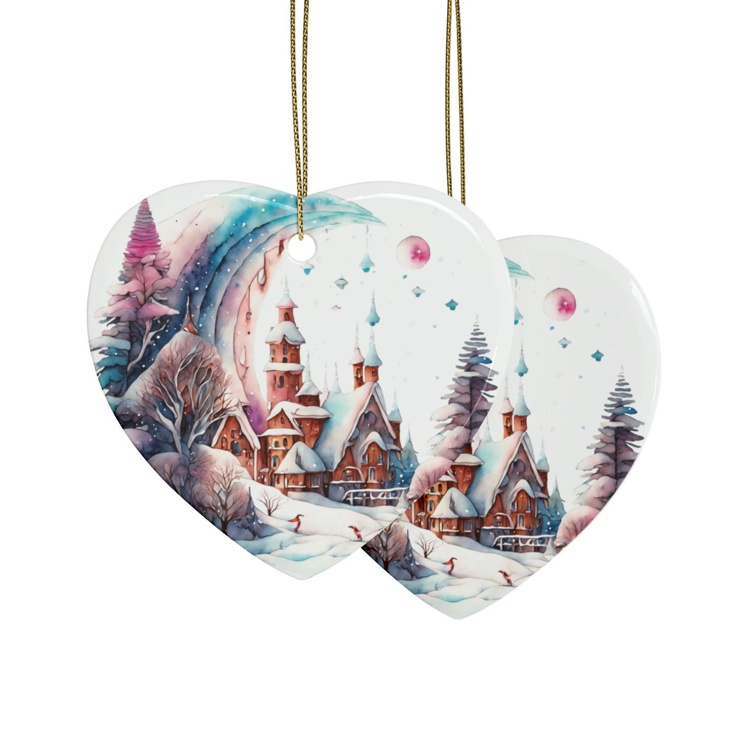 Idyllic Fantasy Christmas Scene | Ceramic Ornaments (1pcs, 5pcs, 10pcs, 20pcs) - 3