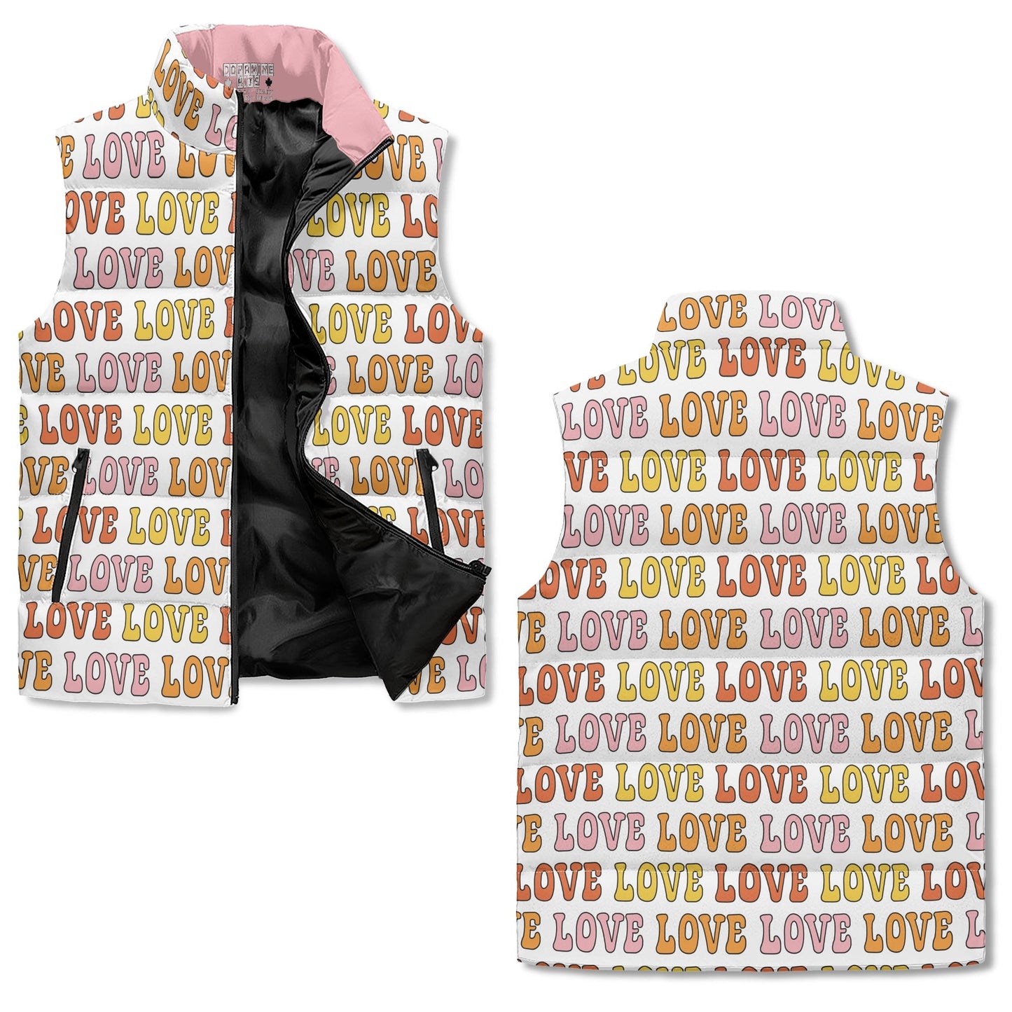 Retro LOVE Puffer Vest - Unisex, All-Weather Protection with Zip Closure