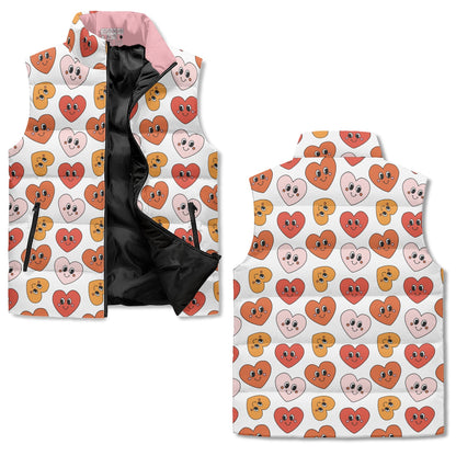 Fun Retro Hearts Puffer Vest - Unisex, All-Weather Protection with Zip Closure