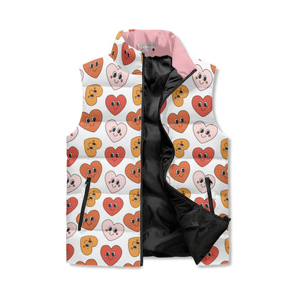 Fun Retro Hearts Puffer Vest - Unisex, All-Weather Protection with Zip Closure