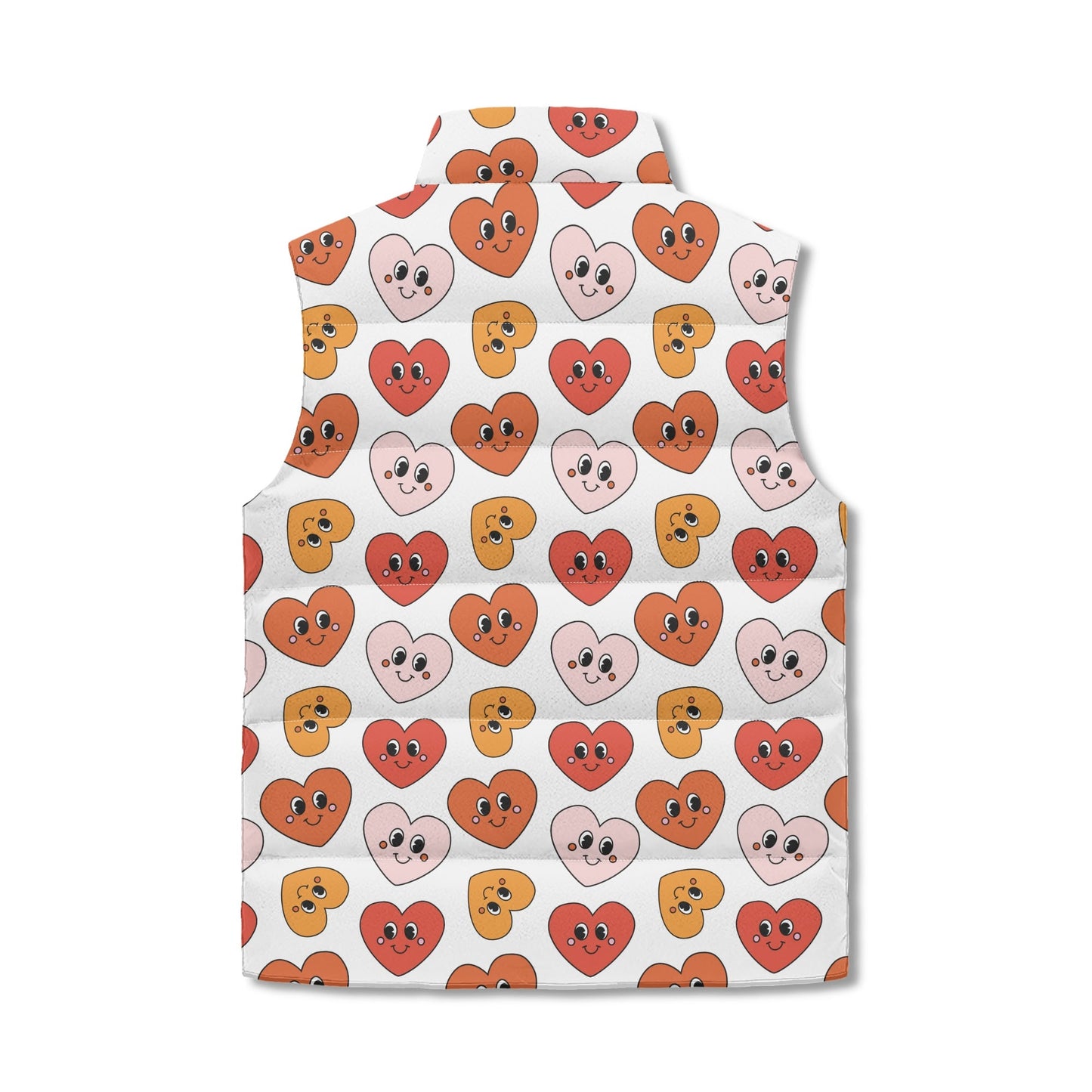 Fun Retro Hearts Puffer Vest - Unisex, All-Weather Protection with Zip Closure