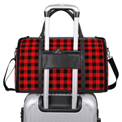 Canadian Buffalo Plaid - PU Leather Foldable Travel Bag – Convertible From Garment Bag to Duffle Bag