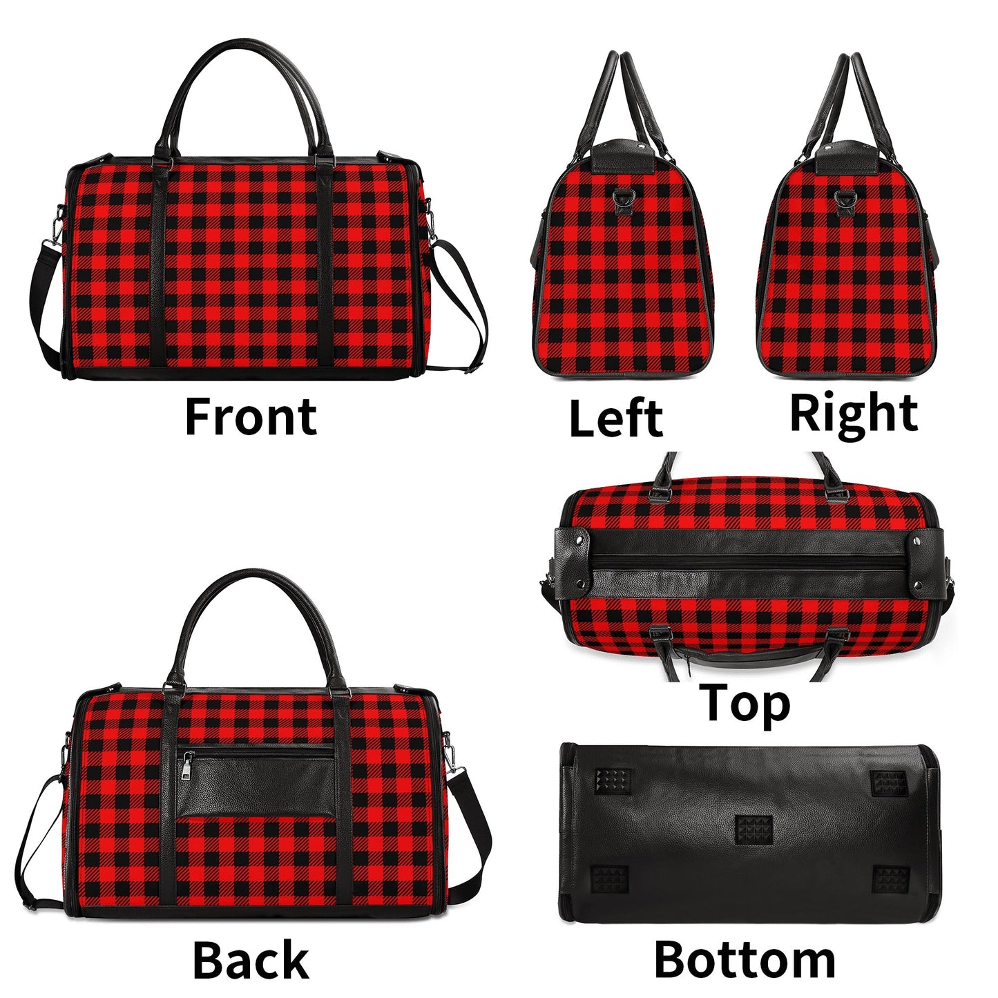 Canadian Buffalo Plaid - PU Leather Foldable Travel Bag – Convertible From Garment Bag to Duffle Bag