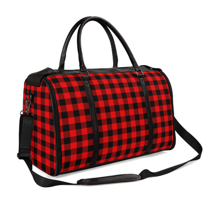 Canadian Buffalo Plaid - PU Leather Foldable Travel Bag – Convertible From Garment Bag to Duffle Bag