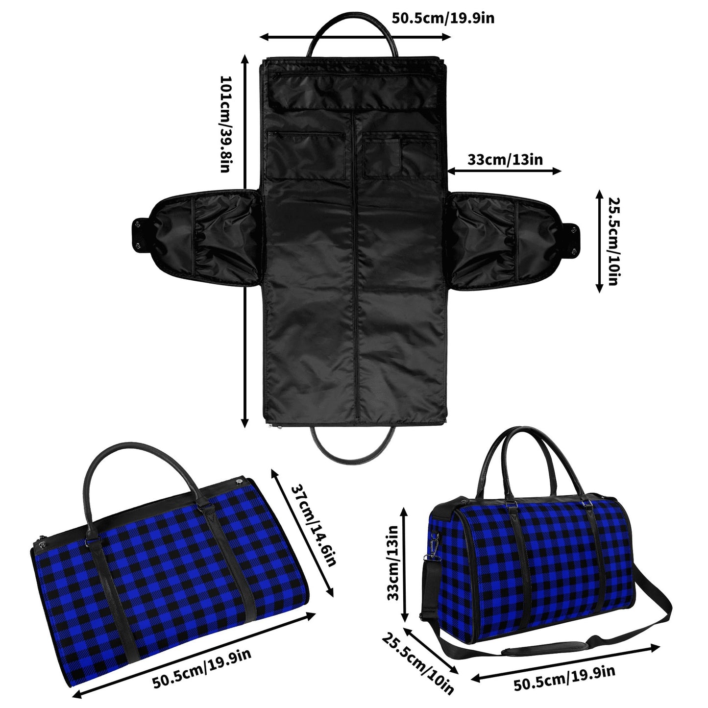 Canadian Buffalo Plaid - PU Leather Foldable Travel Bag – Convertible From Garment Bag to Duffle Bag