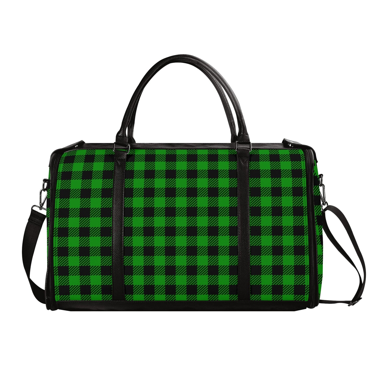 Canadian Buffalo Plaid - PU Leather Foldable Travel Bag – Convertible From Garment Bag to Duffle Bag