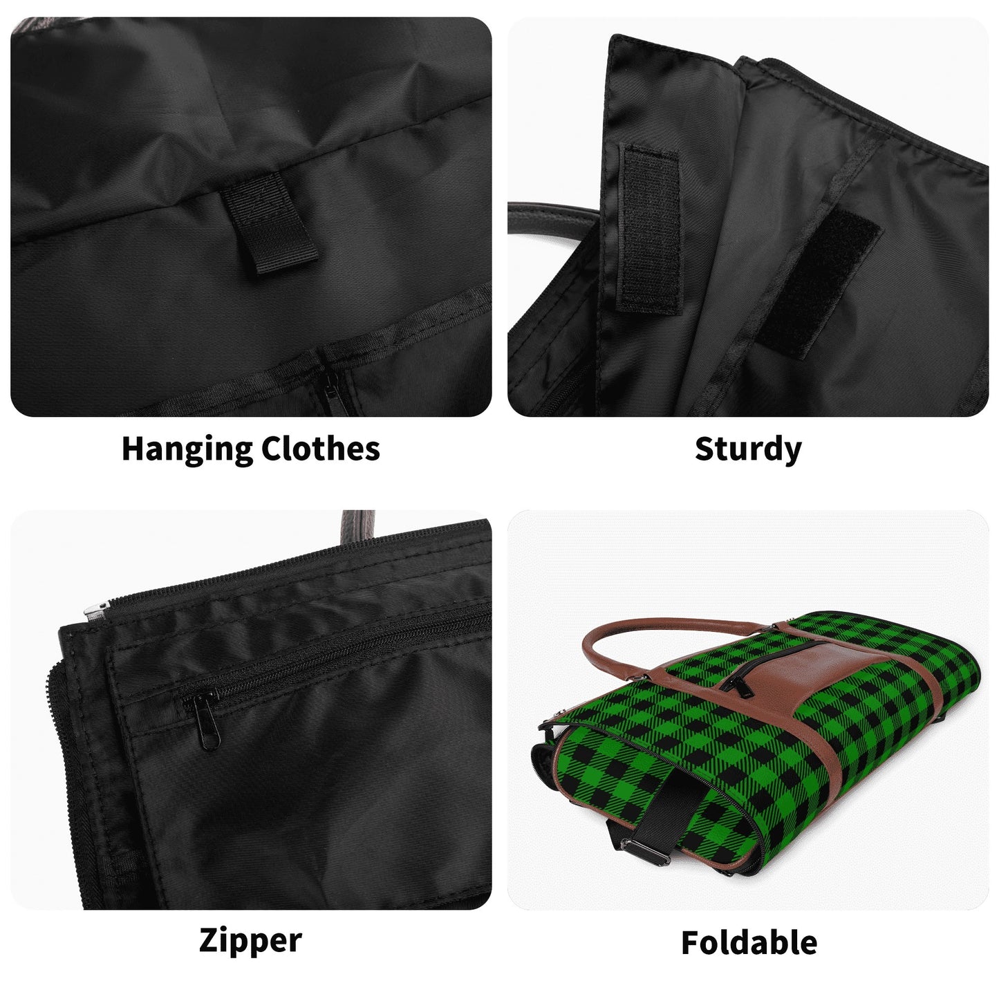 Canadian Buffalo Plaid - PU Leather Foldable Travel Bag – Convertible From Garment Bag to Duffle Bag