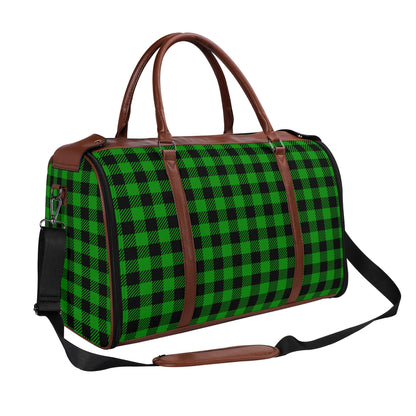 Canadian Buffalo Plaid - PU Leather Foldable Travel Bag – Convertible From Garment Bag to Duffle Bag