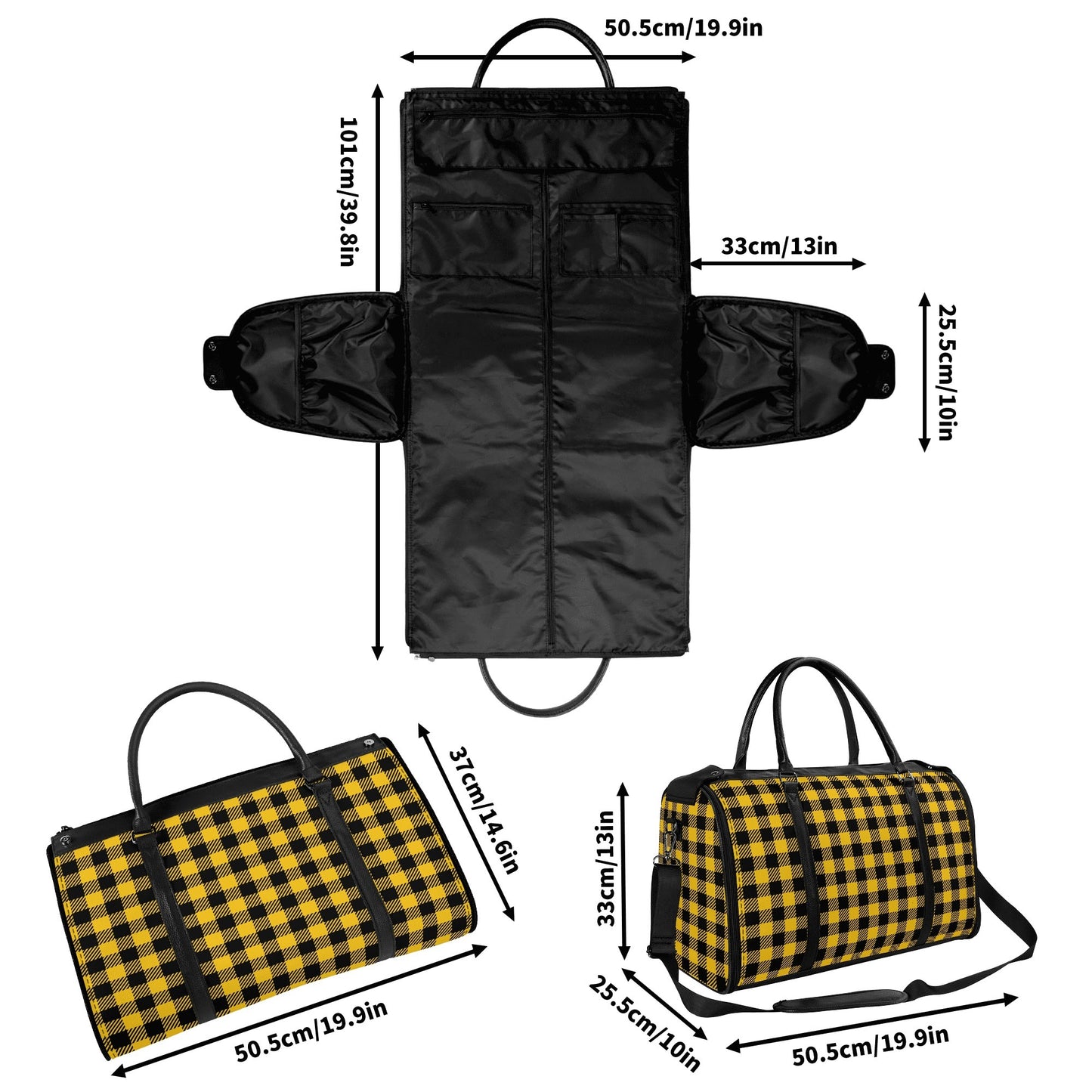 Canadian Buffalo Plaid - PU Leather Foldable Travel Bag – Convertible From Garment Bag to Duffle Bag