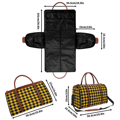 Canadian Buffalo Plaid - PU Leather Foldable Travel Bag – Convertible From Garment Bag to Duffle Bag