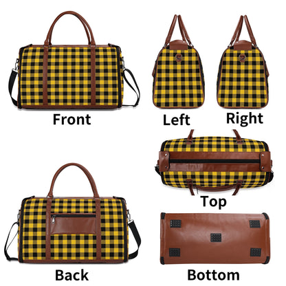 Canadian Buffalo Plaid - PU Leather Foldable Travel Bag – Convertible From Garment Bag to Duffle Bag