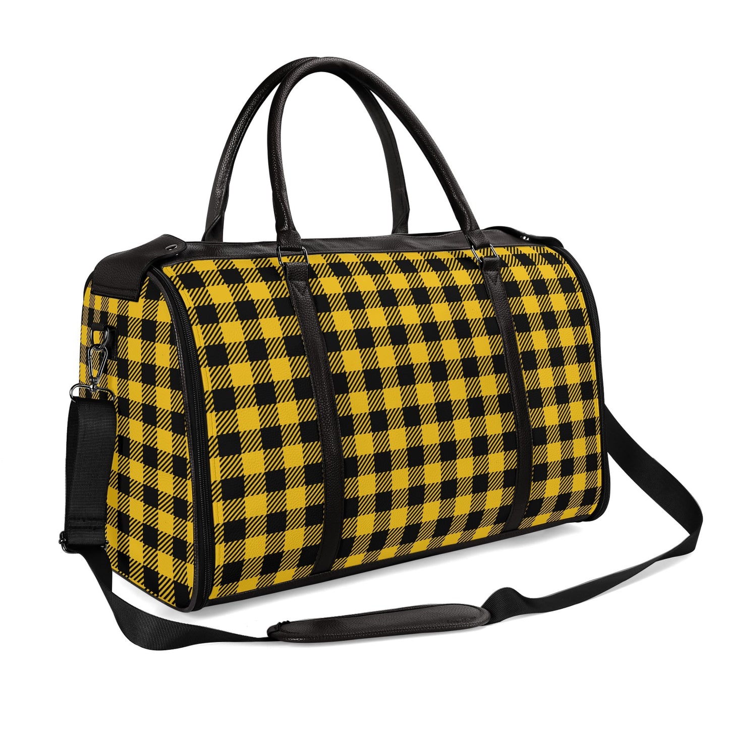 Canadian Buffalo Plaid - PU Leather Foldable Travel Bag – Convertible From Garment Bag to Duffle Bag