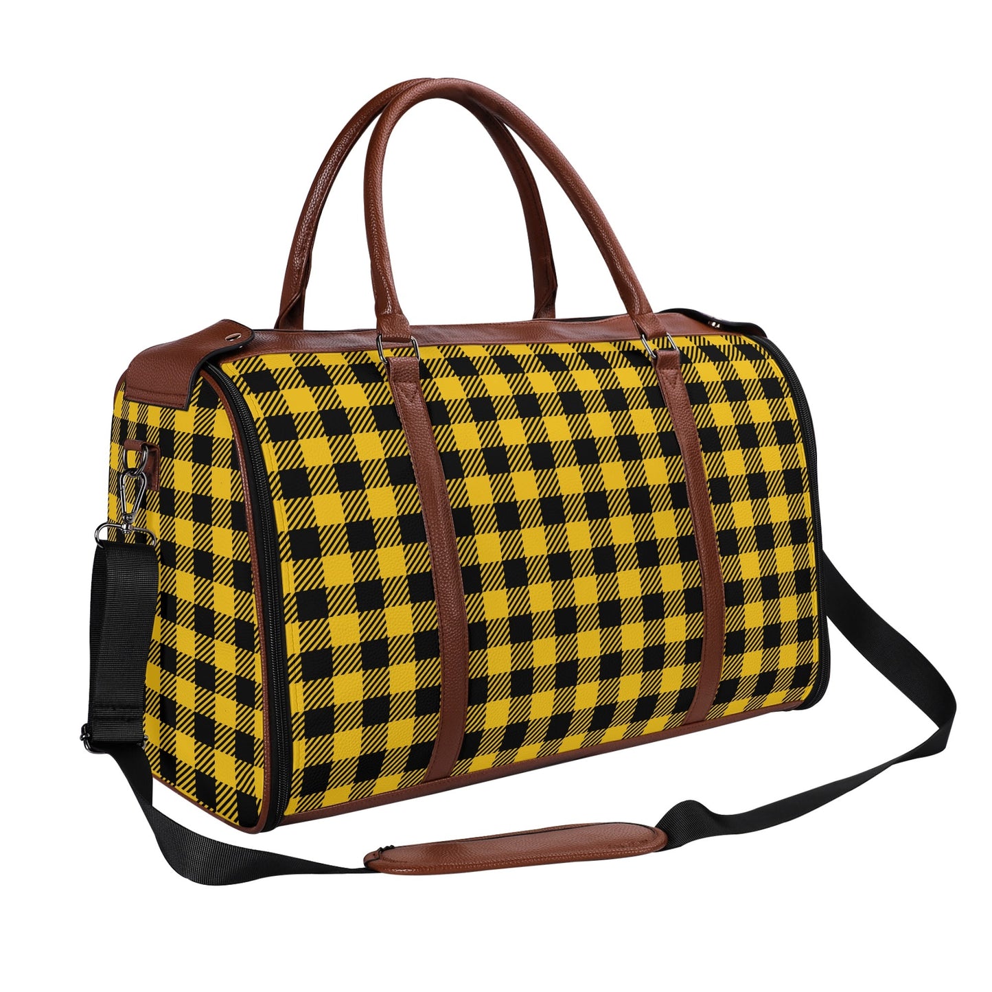 Canadian Buffalo Plaid - PU Leather Foldable Travel Bag – Convertible From Garment Bag to Duffle Bag