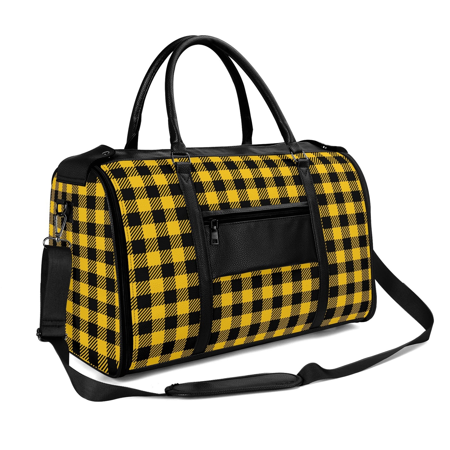 Canadian Buffalo Plaid - PU Leather Foldable Travel Bag – Convertible From Garment Bag to Duffle Bag