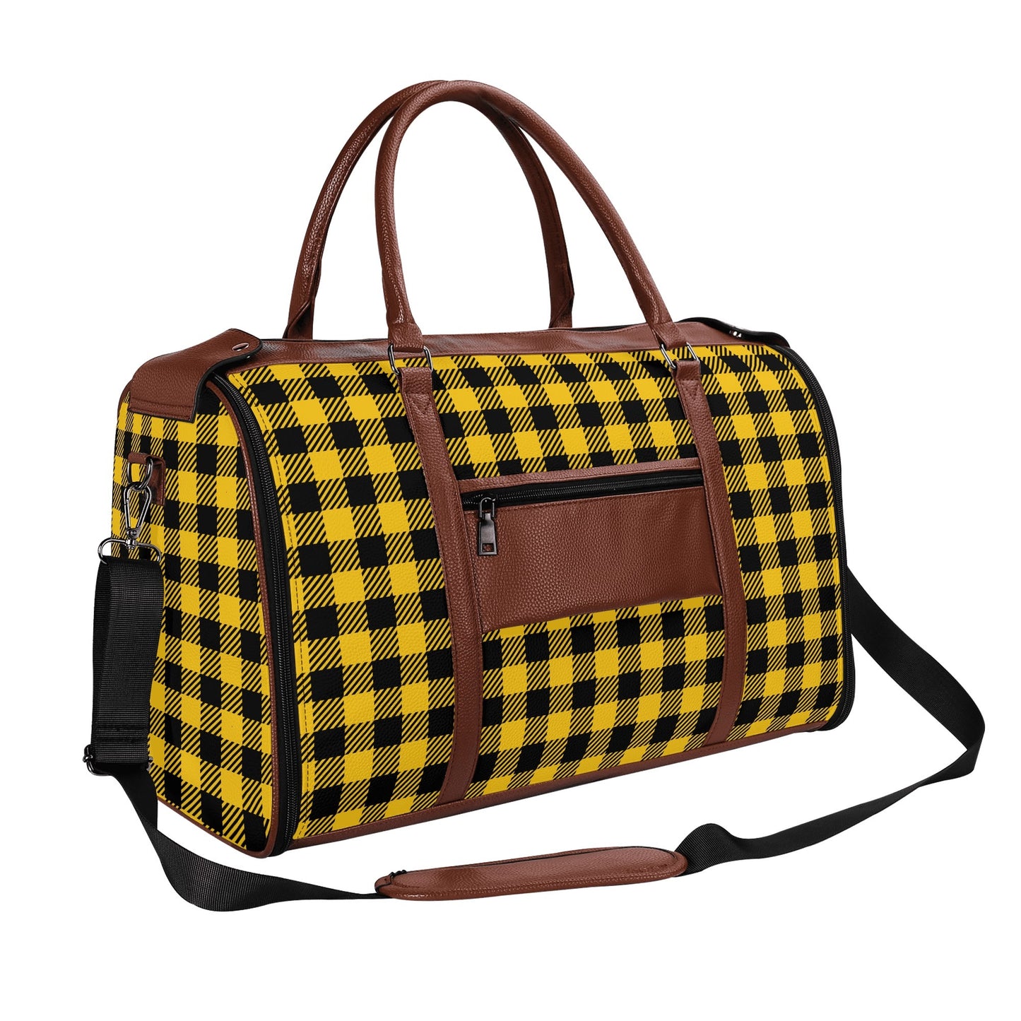 Canadian Buffalo Plaid - PU Leather Foldable Travel Bag – Convertible From Garment Bag to Duffle Bag